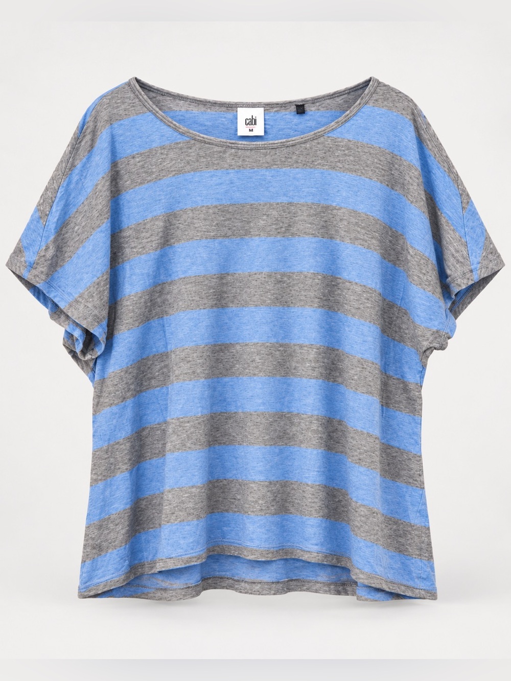 Cabi Sky Stripe Tee Blue Grey Cotton Dolman Top M